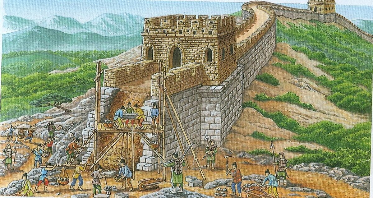 Строительство великой китайской стены 5 класс впр. Постройка Великой китайской стены. Великая китайская стена 3 век до н э. Великая китайская стена стройка. Великая китайская стена в древнем Китае.