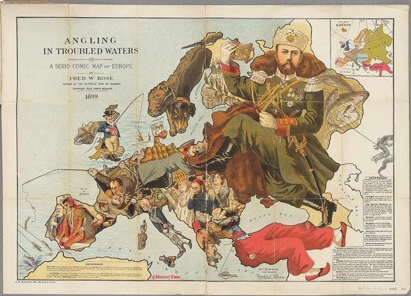 Юмористическая политическая карта Европы. Великобритания. 1899г. интересно, история, фото