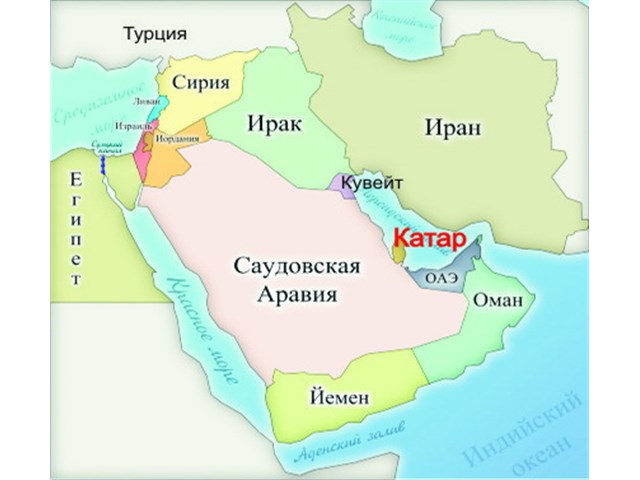 Карта ближнего востока со странами крупно