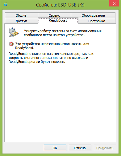 ReadyBoost недоступна