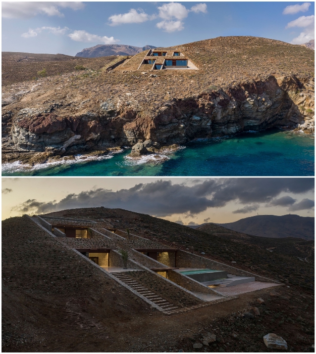 Уникальный дом-невидимка, спрятанный в греческих скалах архитектура,Греция