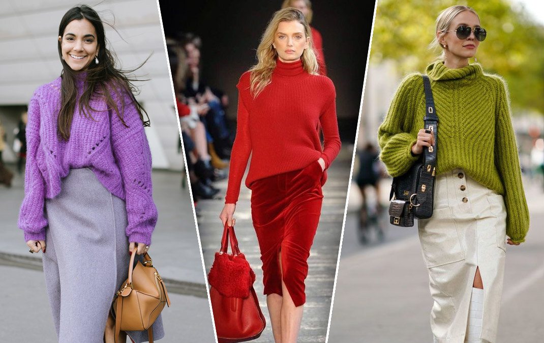 Свитер с юбкой: 15 женственных образов для осени