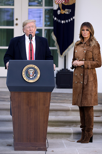 Дональд и Мелания Трамп приняли участие в ежегодной церемонии помилования индейки перед Днем благодарения индейки, Мелания, Трамп, президент, время, церемонии, Тиффани, своего, сыном, помилования, которая, благодарения, Розовом, Белого, первая, публике, появилась, коричневых, супругом, своим