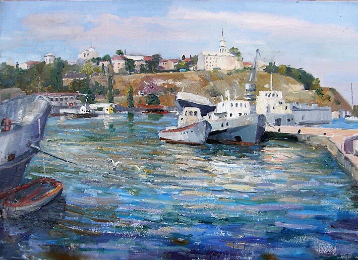 «Бухта в Севастополе», 2016, картон, масло