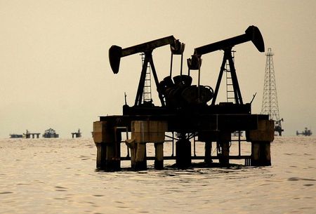 Oil facilities are seen at Venezuela's western Maracaibo lake November 5, 2007. Oil has climbed about 40 percent since the summer and reached a record high above $96 a barrel last week, boosted by the weak dollar, concerns over tight supplies ahead of winter and speculative inflows into oil and other commodities REUTERS/Isaac Urrutia (VENEZUELA)