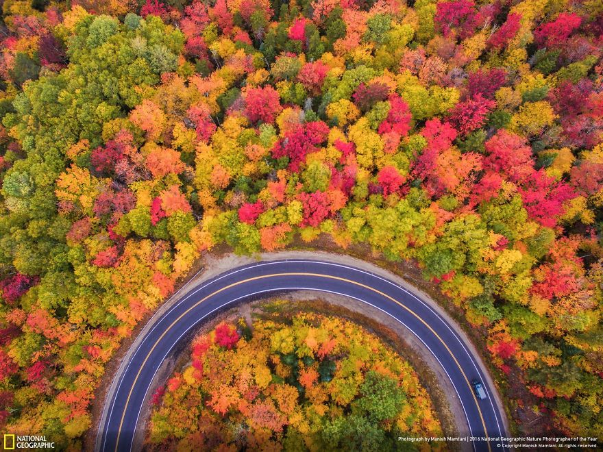 Аэроснимок осенних красок, штат Нью-Гэмпшир, 10 сентября 2016 года.
