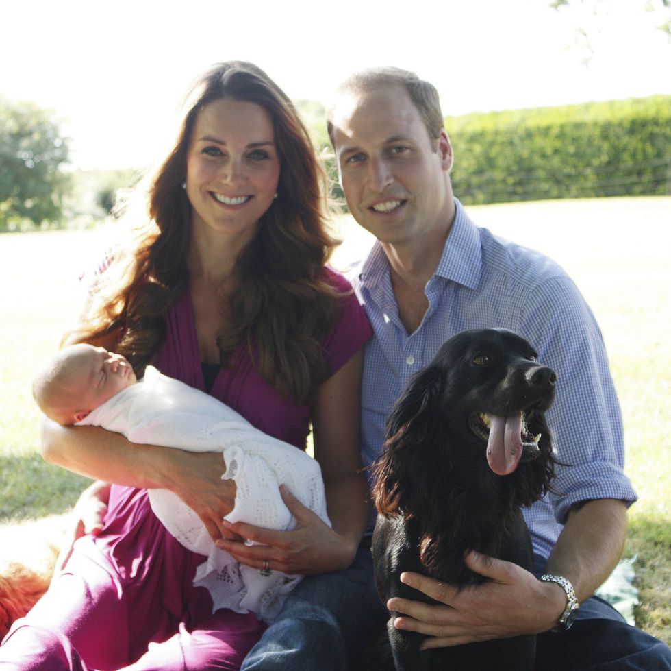 Кейт Миддлтон и принц Уильям с новорожденным принцем Джорджем и Лупо, 2013