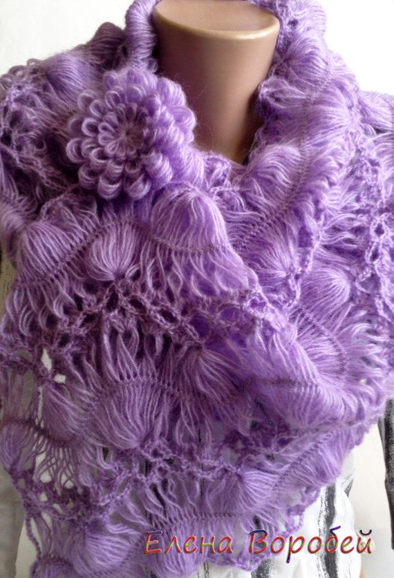 Set Hairpin Loom scarf cap and brooch Lavender 2 by ElenaVorobey