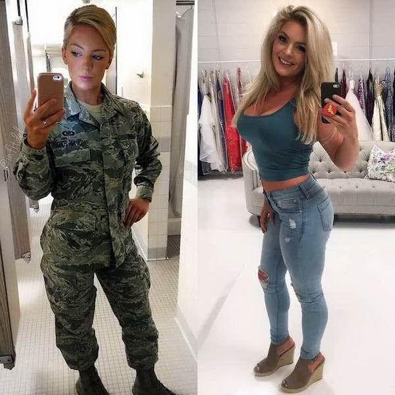 Outdoor bathroom blonde uniform