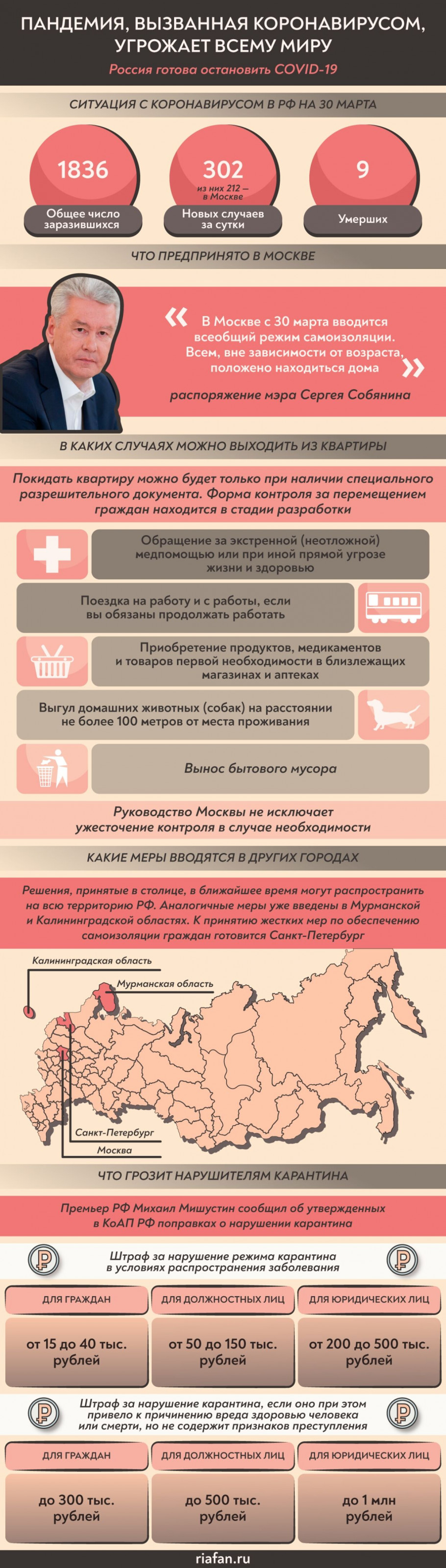 Меры, принятые для пресечения распространения коронавируса в РФ на 30 марта