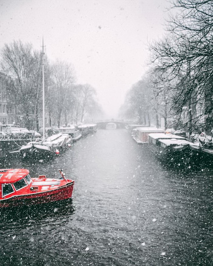 Амстердам в снегу: необычные фотографии 2018 года