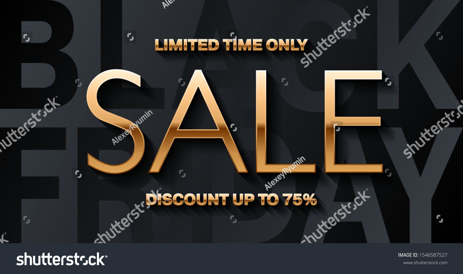 Black Friday black and Sale golden lettering on black background. Vector banner template layout for social networks post, website, email or marketing.