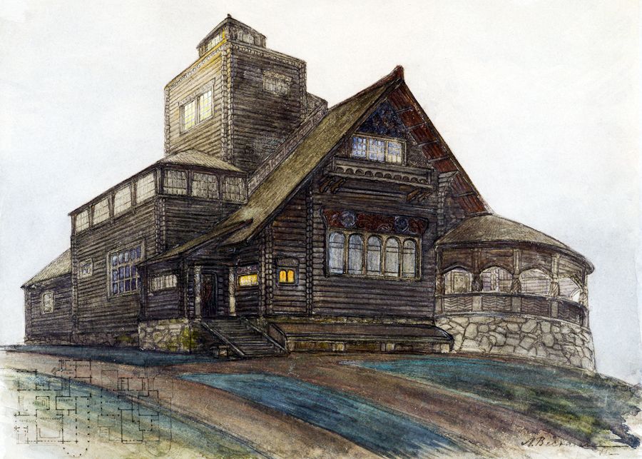 Леонид Веснин, Виктор Симов. «Проект дачи В.А. Носенкова в деревне Иваньково под Москвой (Береговая улица в Москве)». Вариант (1909)