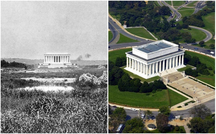 Мемориал Линкольна в 1917 г. и в наше время (Вашингтон, США). | Фото: putidorogi-nn.ru/ turizm.mirvokrugnas.com.