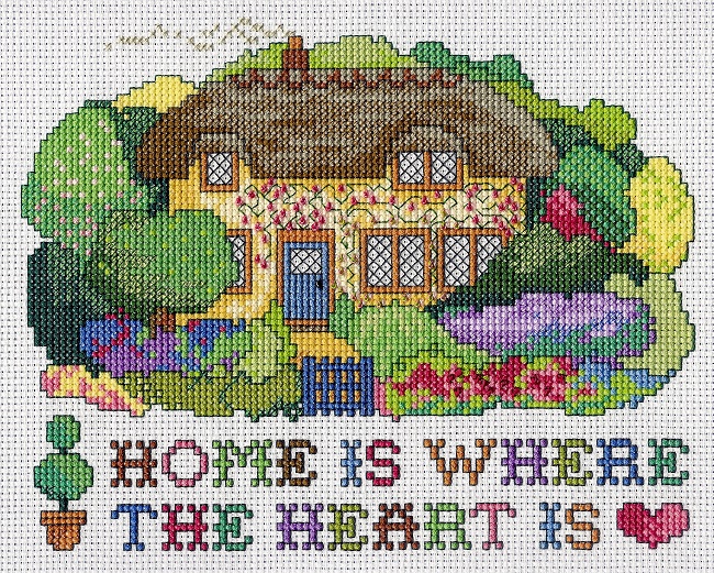 как вышить дом и сад крестом. Схема