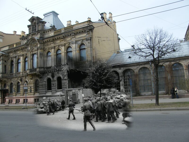 Ленинград 1942-2009 Чайковского 28 Особняк Кельха. Пленные гитлеровцы на улицах осажденного города летом 1942 блокада, ленинград, победа