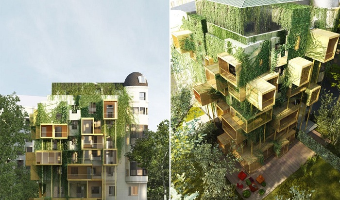 «Паразитирующие» жилые модули на здании в Париже.