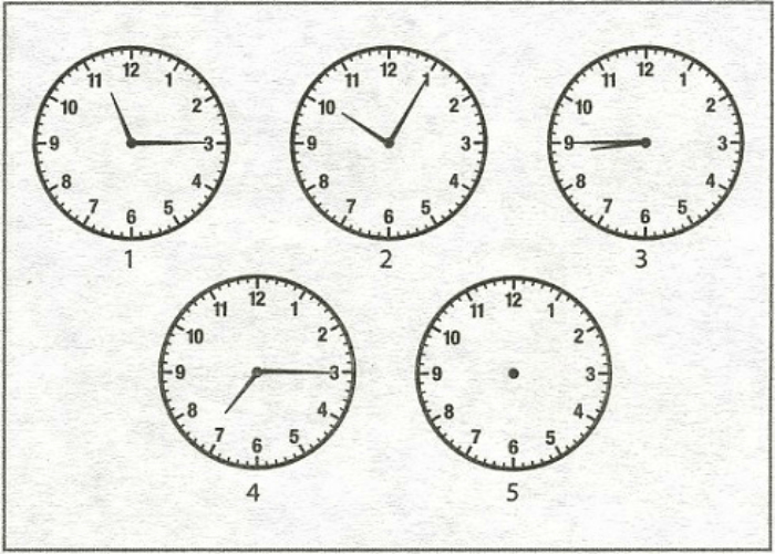 Какое время должны показывать часы под номером 5, чтобы продолжить определенную последовательность.