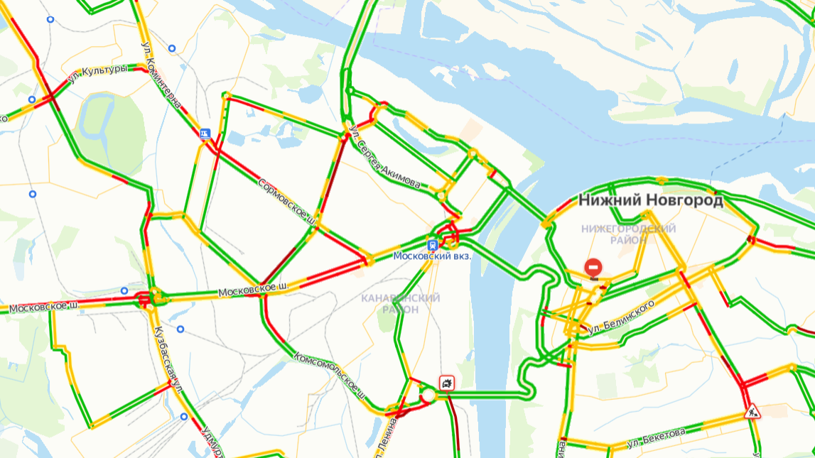 Карта нижнего новгорода с пробками на дорогах