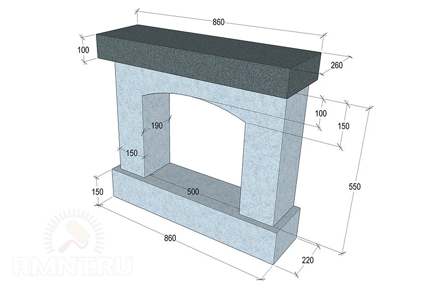 чертеж фальш камина с размерами