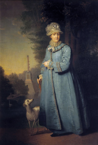 "Екатерина II на прогулке в Царскосельском парке с Чесменской колонной на заднем фоне", 1794, 94.5×66 см