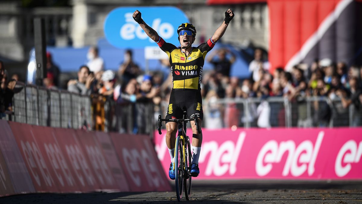 Primoz Roglic of Team Jumbo - Visma celebrates the victory...