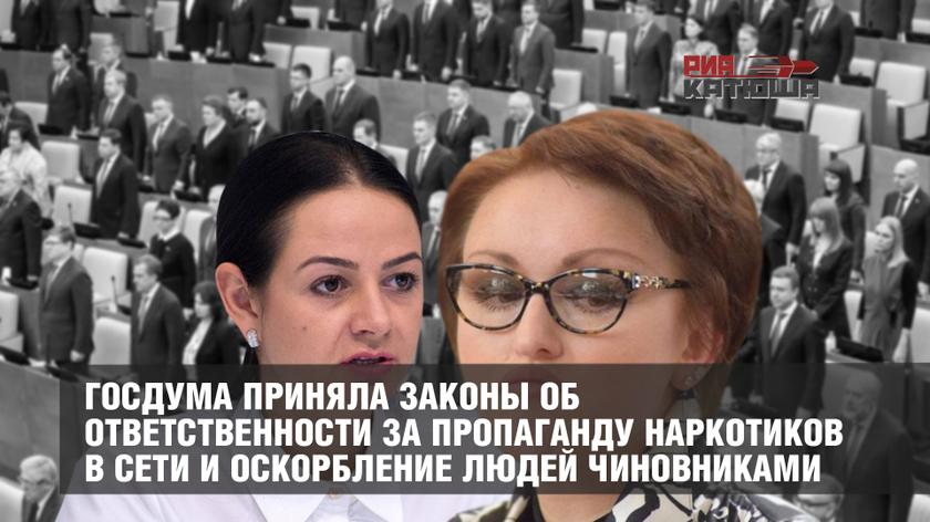 Госдума приняла законы об ответственности за пропаганду наркотиков в сети и оскорбление людей чиновниками