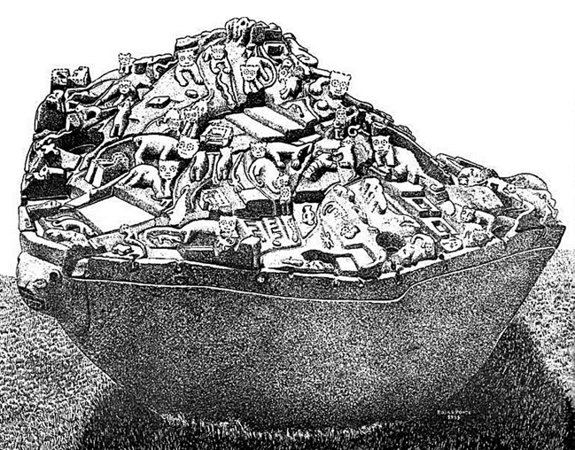 Реконструкция Сайуите. Изображение взято с сайта: https://www.amusingplanet.com/2016/07/sayhuite-stone-ancient-hydraulic-scale.html