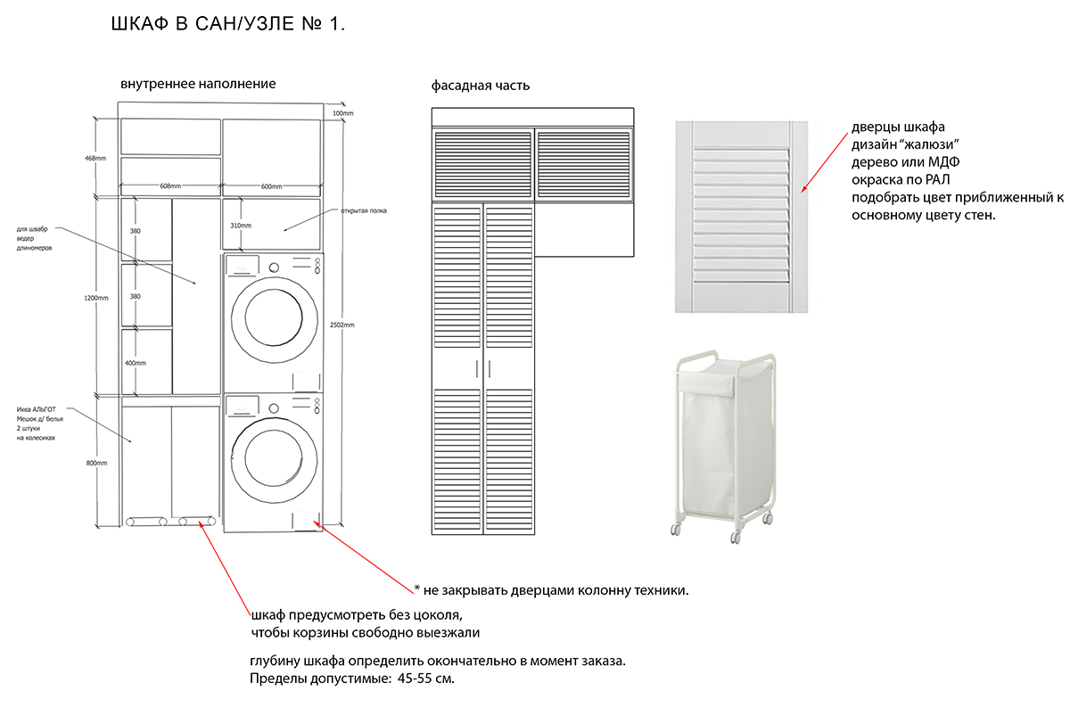 Шкаф под стиральную машинку размеры