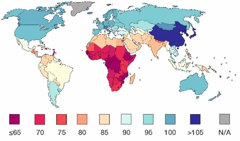 Уровень IQ в разных странах география, земля, интересно, интересное, карты, мир, поучительно, факты