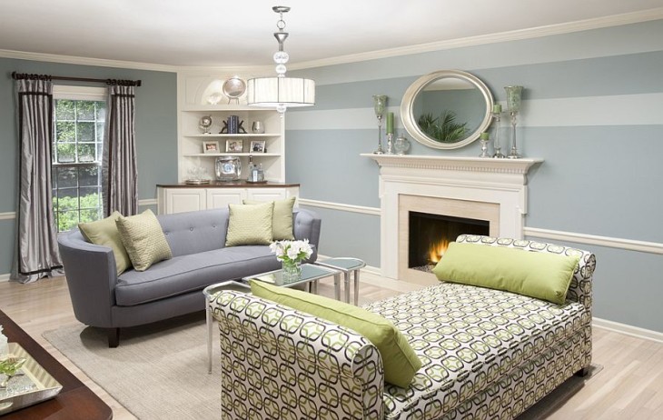 cozy living room with striped accent wall