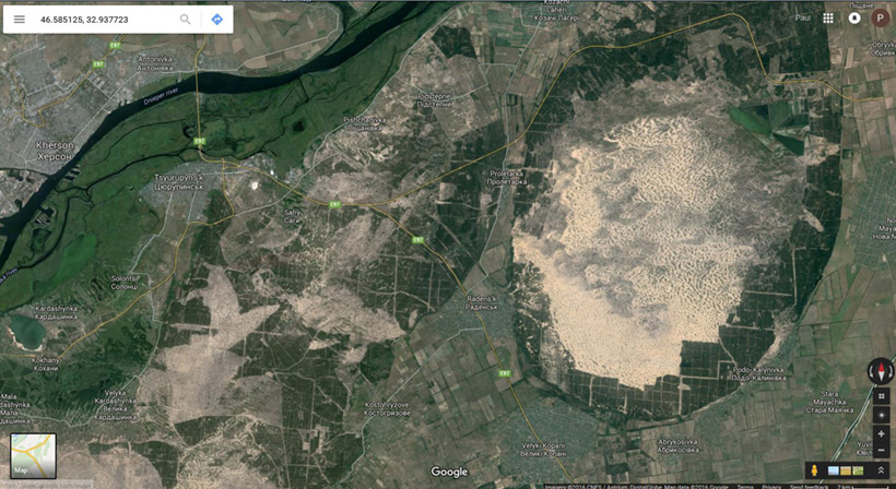 Спутниковый скриншот рефорестизации старого песчаного хвостохранилища под Херсоном