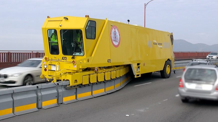 Картинки по запросу Golden Gate Bridge Road Zipper in action at the tail end of its morning run