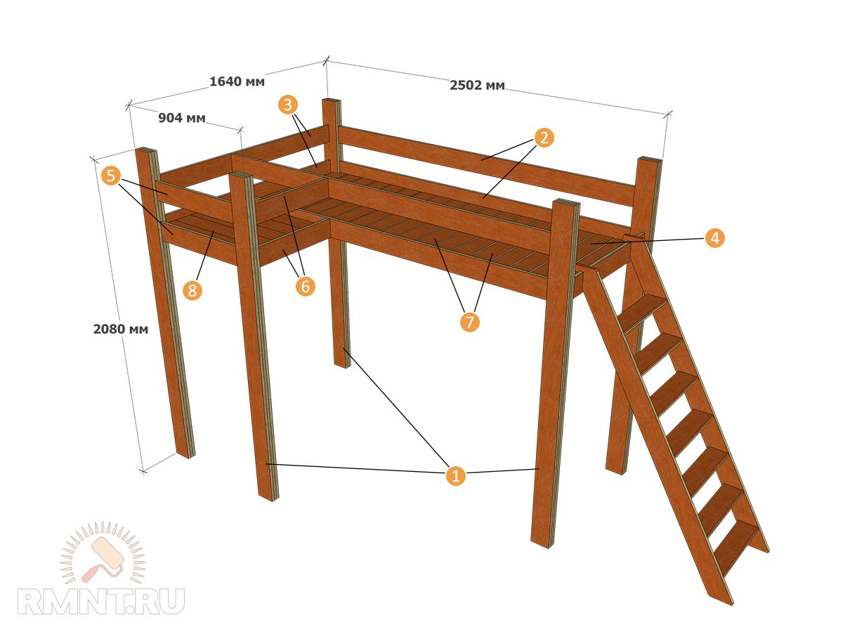 Как сделать деревянную детскую кровать на высокой платформе