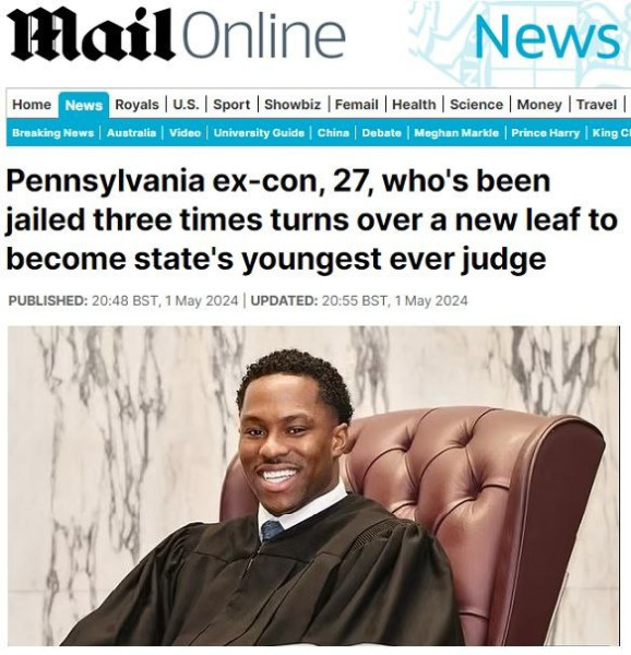 Бывший уголовник, три раза сидевший в тюрьме, стал самым молодым окружным судьей в Пенсильвании