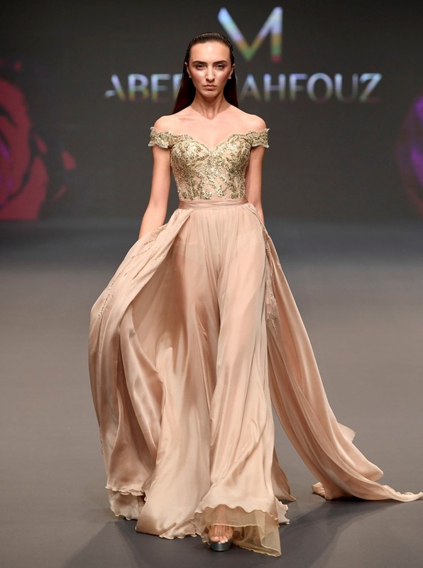 A model walks the runway during the Abed Mafouz Presented by Lux show at Fashion Forward March 2017 held at the Dubai Design District on March 24, 2017 in Dubai, United Arab Emirates.