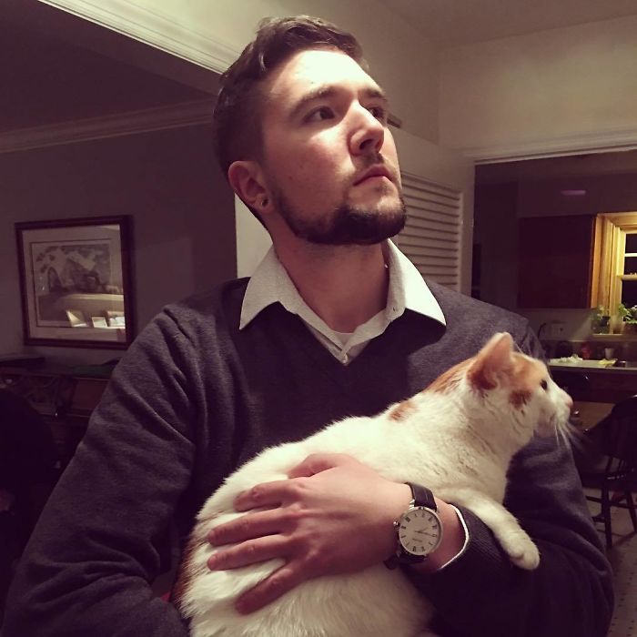 Man Cuddles Cats On Instagram