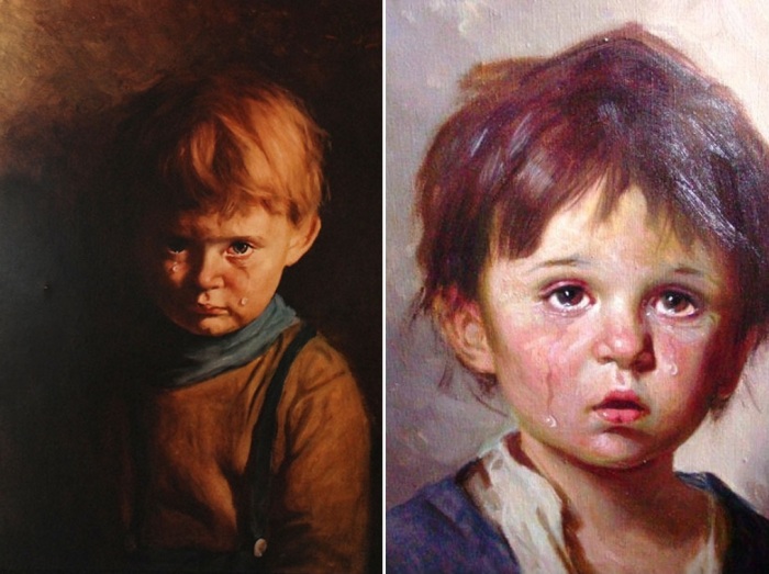 «Плачущий мальчик» (оригинал - справа, репродукция - слева)