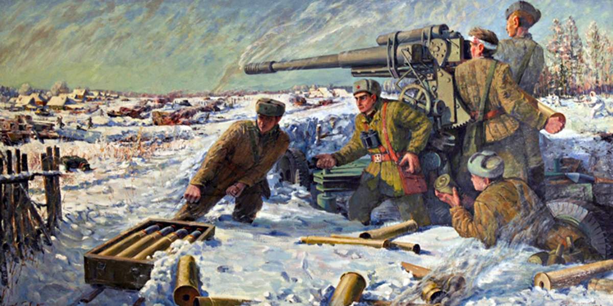 Картина В. Коробкова Бой зенитчиков 3 декабря 1941 года
