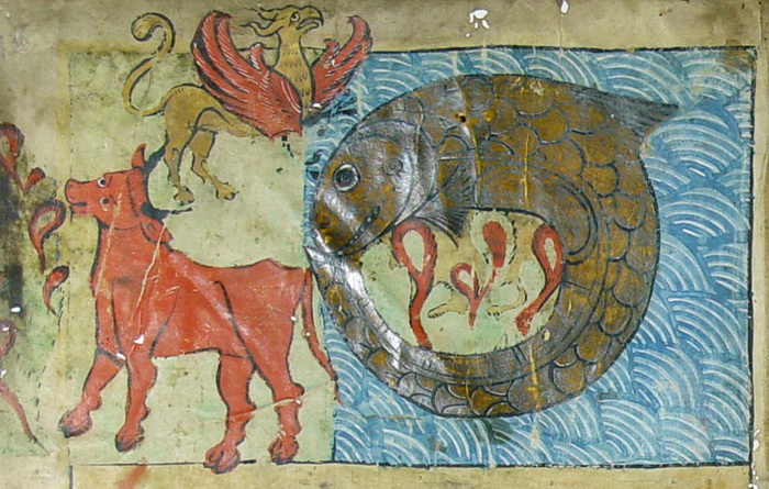Левиафана изображали властителем водной стихии, бегемота - зверем суши, а в воздухе якобы хозяйничала мифическая птица Зиз