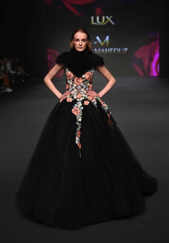A model walks the runway during the Abed Mafouz Presented by Lux show at Fashion Forward March 2017 held at the Dubai Design District on March 24, 2017 in Dubai, United Arab Emirates.