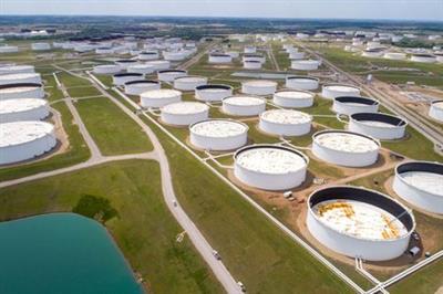 FILE PHOTO: Crude oil storage tanks are seen in an aerial photograph at the Cushing oil hub in Cushing, Oklahoma, U.S. April 21, 2020. REUTERS/Drone Base/File Photo