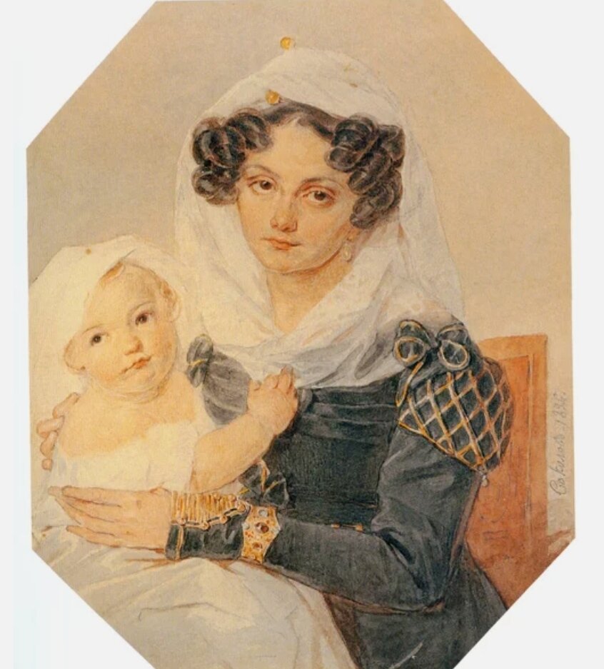П. Соколов. Портрет княгини М. Н. Волконской с сыном Николаем, 1826 год. Источник: wikiCommons