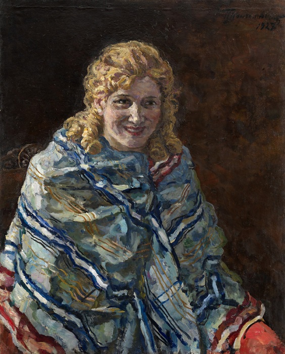 Портрет Анны Кондратьевны Рейхштадт в голубой шали. 1927 год. Автор: П. П. Кончаловский.