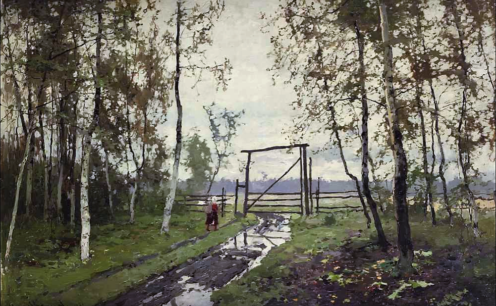 "После дождя. Женщина у околицы", 1919, холст, масло