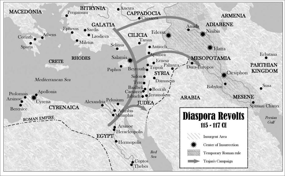 ​Территории, охваченные восстанием Диаспоры - Война Диаспоры и восстание Бар-Кохбы | Warspot.ru