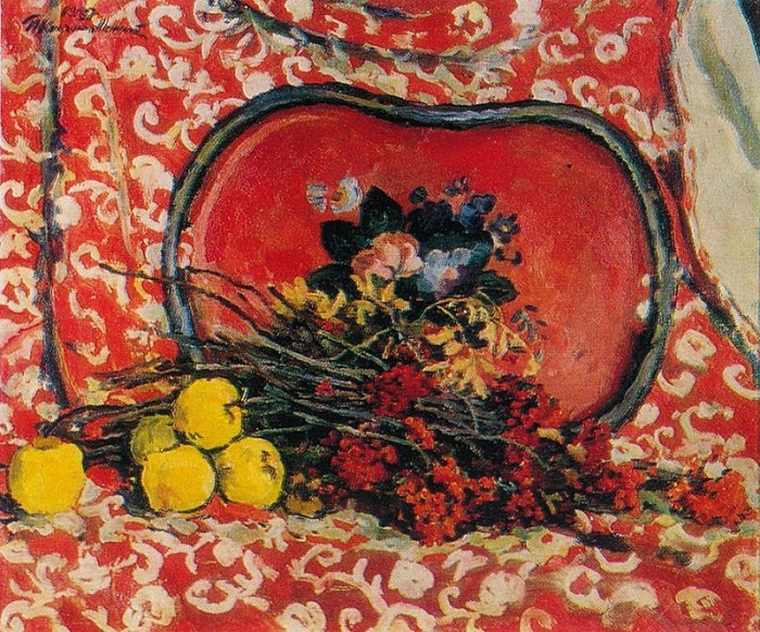 Натюрморт. Красный поднос и рябина. 1947 год.  Автор: П. П. Кончаловский.