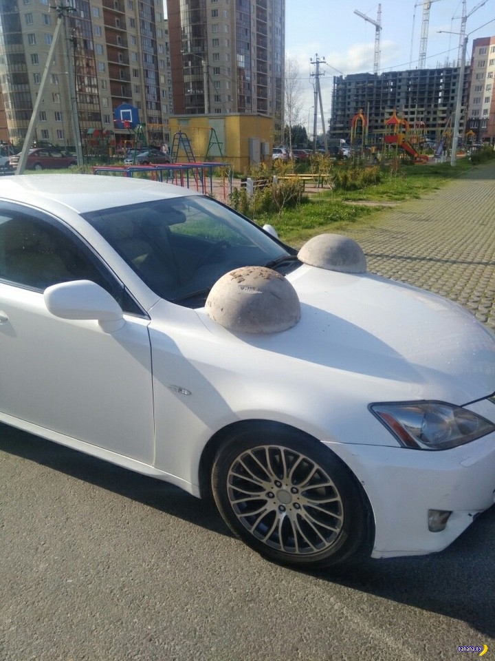 Всего за ночь у машины выросли сиськи! парковка у дома,юмор