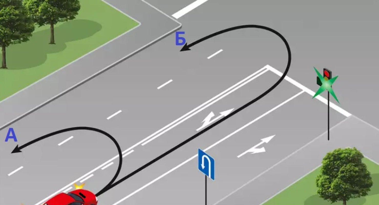 Изучаем ПДД. Разворот под знак на перекрестке