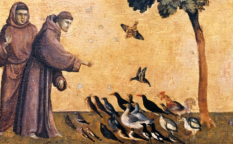 Святой Франциск Ассизский читает проповедь птицам